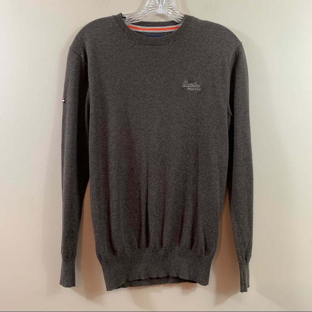 Superdry Premium Knitwear Cotton/Cashmere Blend Brown Crewneck Sweater